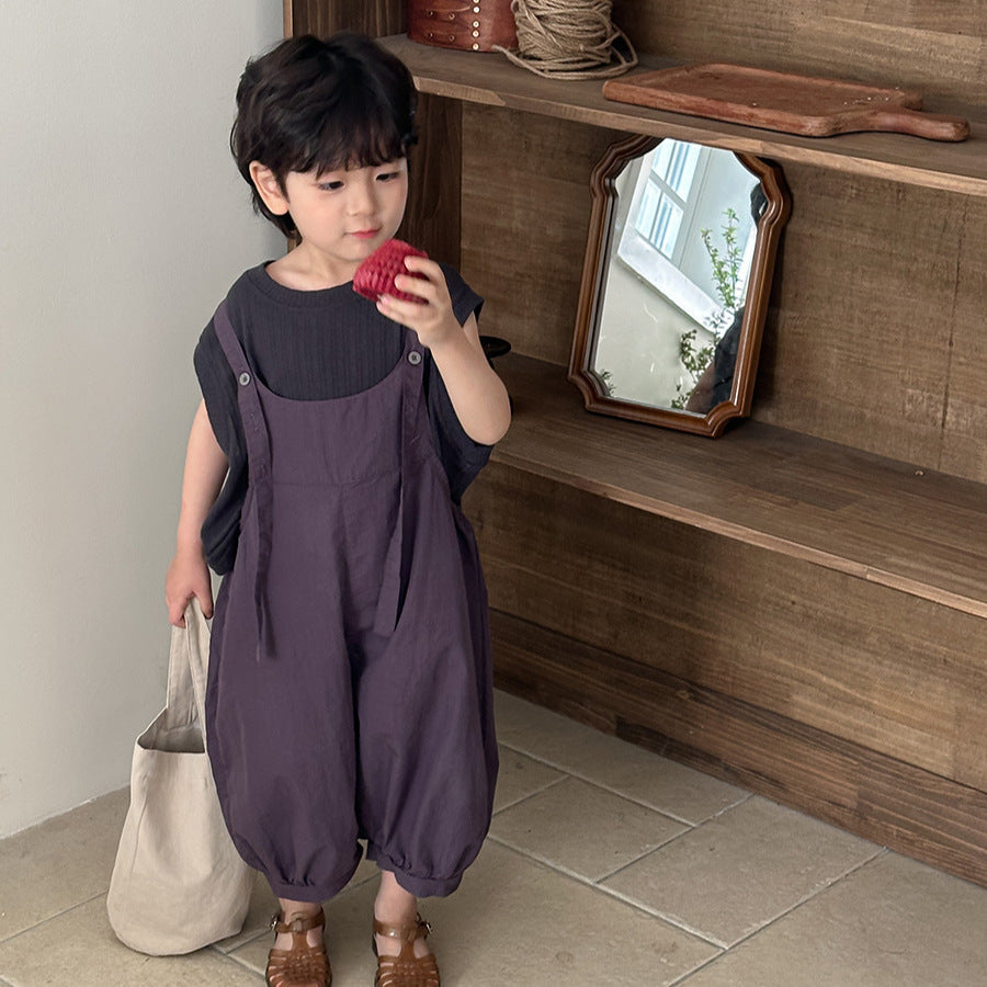 Jiaye Children's Products2025Children's Summer Thin Solid Color Cotton Overalls Boys and Girls Loose Stylish Lantern Pants