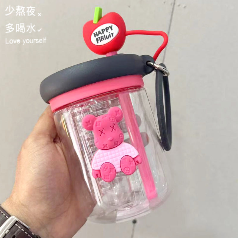 Water Cup for Girls, High Aesthetic Summer Cute Portable Ultra-light Self-contained New Style with Tea Infuser, Internet Celebrity Straw Space Cup