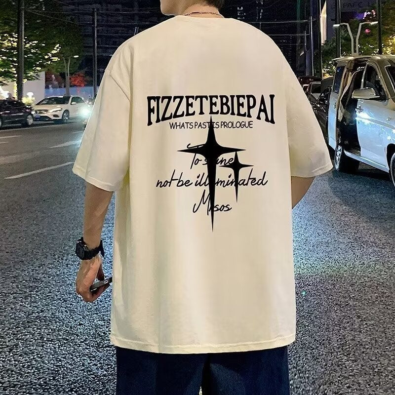 Cross-border pure cotton men's T Wholesale high-quality summer new printed casual short-sleeve shirts t Trendy Brand Five-Sleeve Shirt