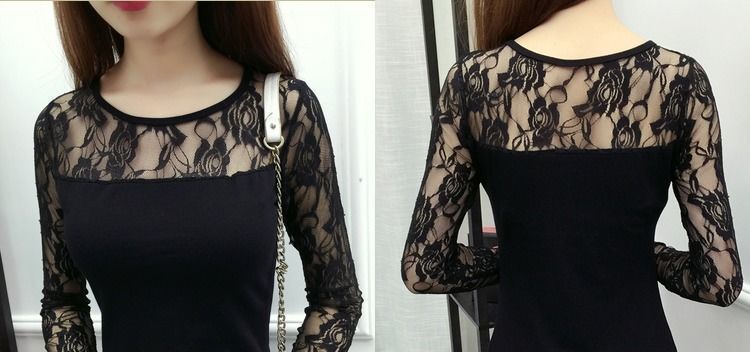 Plus Size Fat2024Spring and Autumn New Korean Style Striped Lace Mesh Patchwork Bodycon Mid-Length Shirt Dress
