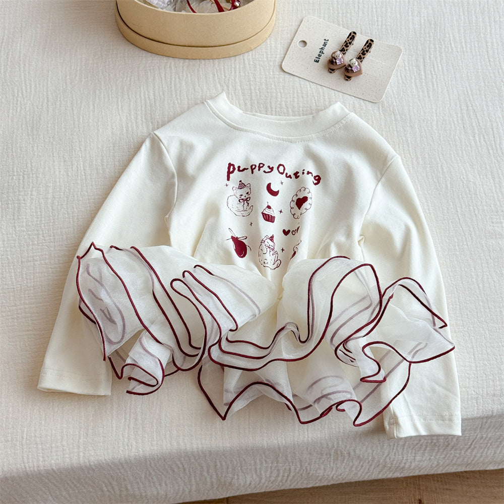 Sweet Little Sister New Fashion Korean Version Cute Girls Autumn Style Trendy Fashionable Children's Fashion Top Long Sleeve Base Shirt