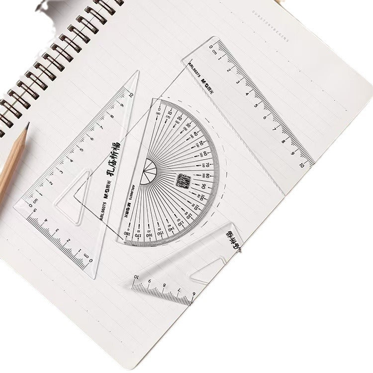 Morning Light ARL96075Student Drawing Set Ruler Confucius Temple Blessing Four-Piece Set Transparent Ruler Triangle Board Protractor School Start