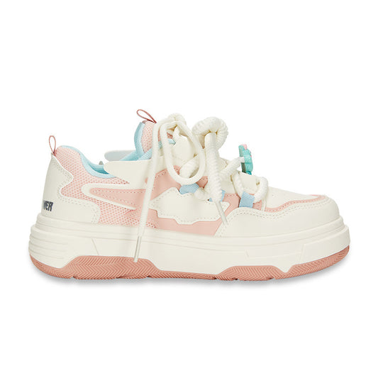 Fresh Bread Shoes Trendy Color Block Elegant Versatile Eye-catching Thick Sole Height-increasing Non-slip Wear-resistant Balanced Low-top Sneakers