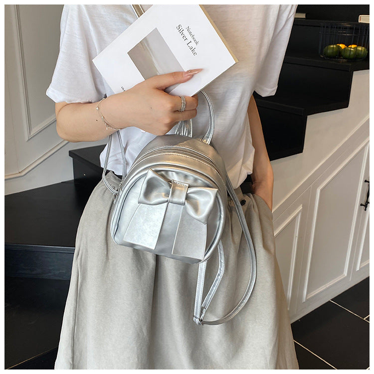 2025Summer New Niche Bow Backpack for Women, Stylish and Simple Handheld, Single Shoulder, Crossbody, and Double Shoulder Backpack