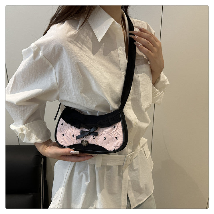 Super Popular Crossbody Bag for Women2025New Plaid Fabric Bag Wrinkled Color-Block Shoulder Bag Popular Commuter Small Square Bag