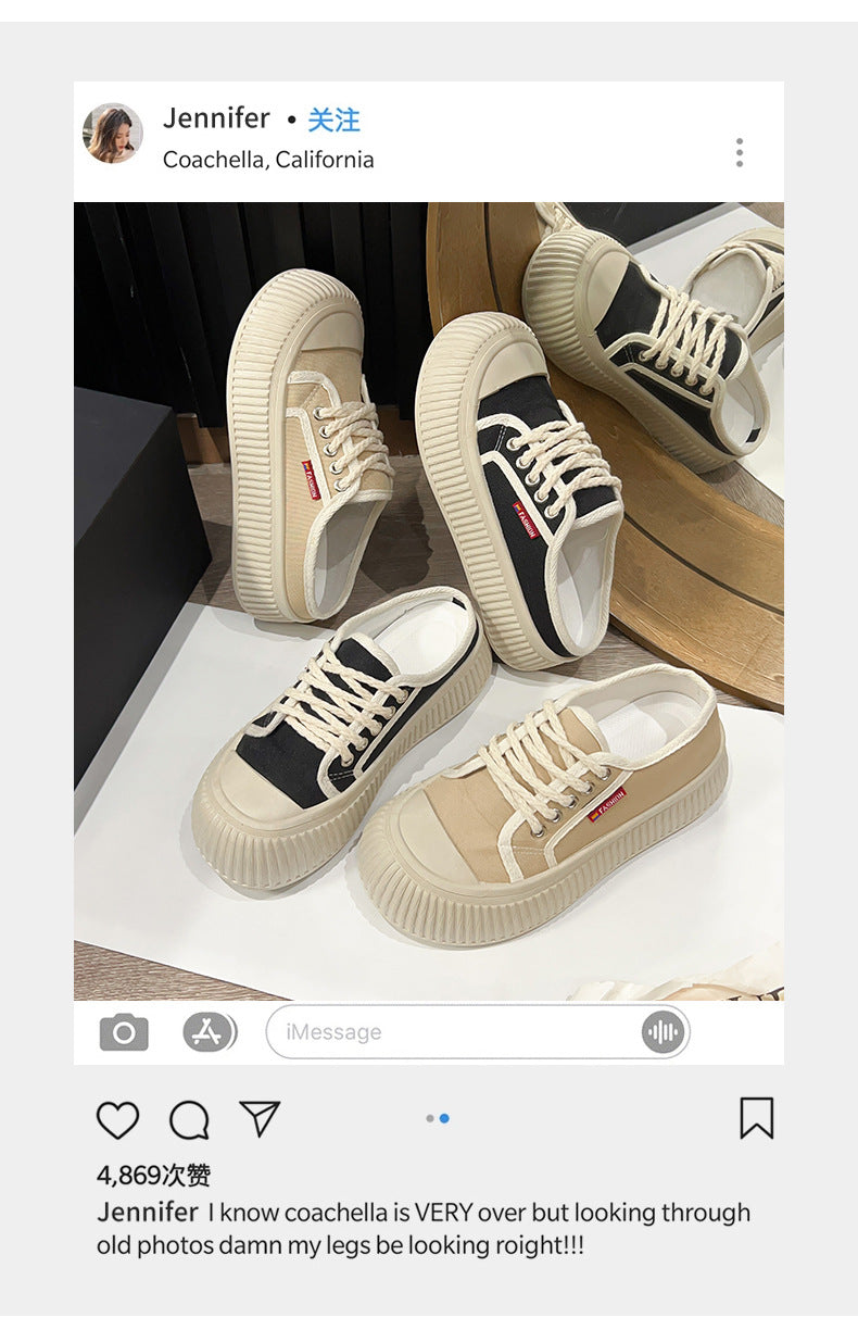 Summer New Trendy Women's Shoes Korean Style Canvas Shoes Thick Sole Loafers Fashion ins White Sneakers Platform Shoes Soft Sole