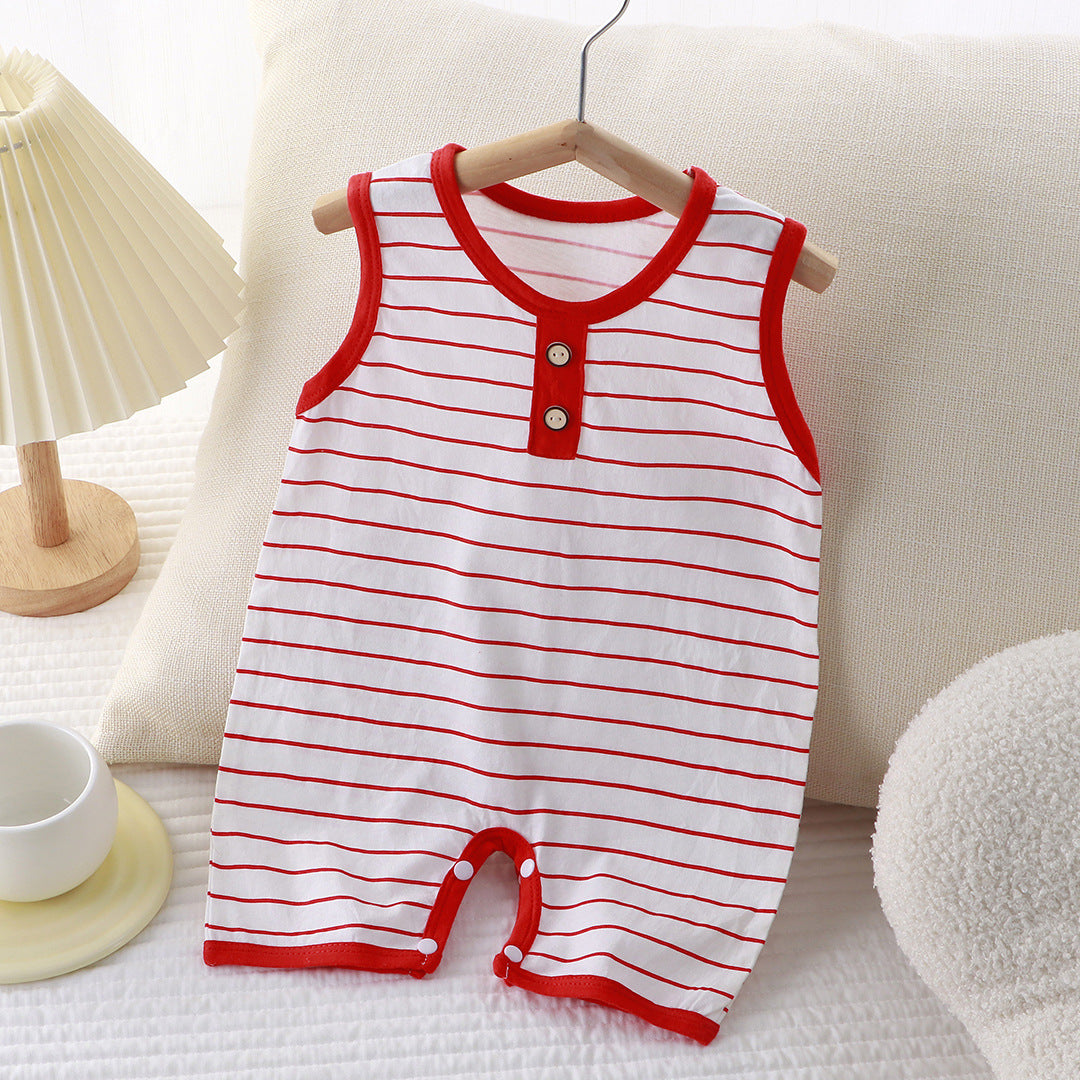Summer New Baby Romper for Boys and Girls, Thin Cotton Sleeveless Jumpsuit Newborn Striped Vest Romper