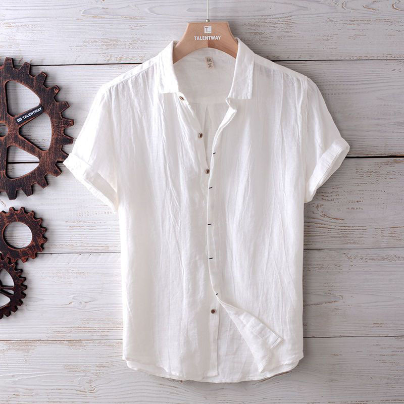 Japanese Retro Linen Short Sleeve Shirt Men's Summer Casual Thin Breathable Loose Half Sleeve Cotton Linen Shirt