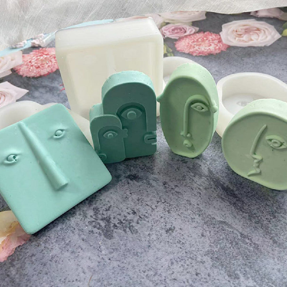 Artistic Abstract Human Face Scented Candle Silicone Mold DIY Moon Sun Face Portrait Plaster Handmade Soap Candle Mold