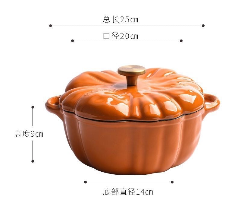 Enamel Pot Pumpkin Shape Enamel Pot Soup Stew Multifunctional Pot Household Enamel Soup Pot Induction Cooker Compatible