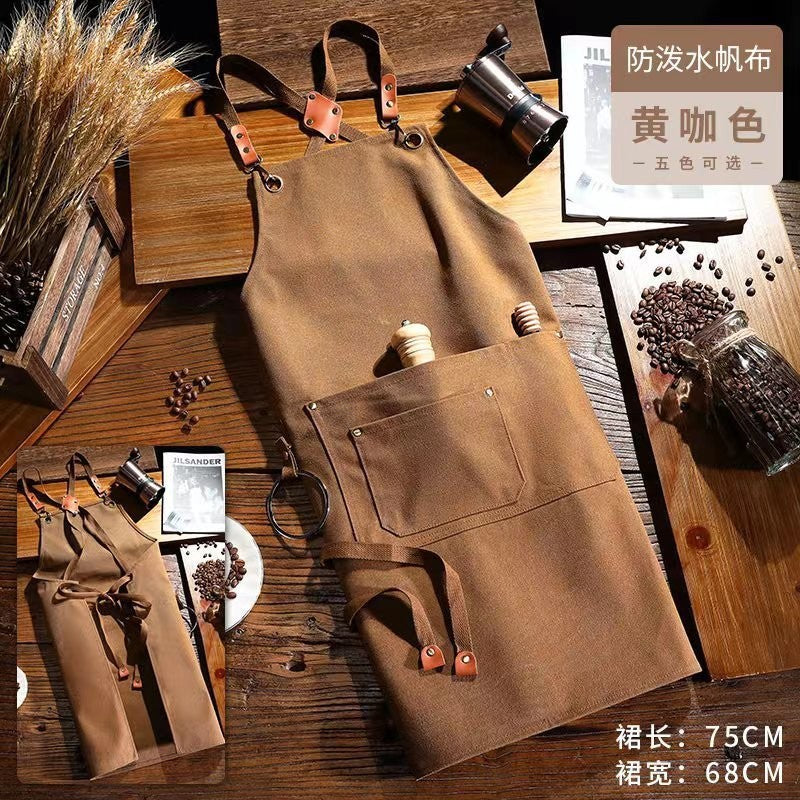 Factory Waterproof Canvas Apron Custom Printed Catering Kitchen Workwear Dirt-resistant Cross-border Advertising Foreign Trade Wholesale
