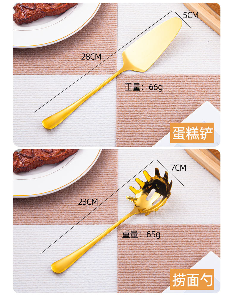 Gold Stainless Steel Extended Thickened Hotel Buffet Service Public Serving Spoon Soup Ladle Spoon Laser LOGO