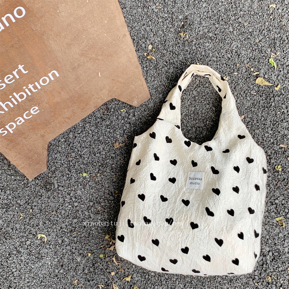 Little White Rabbit Desk New Textured Heart Canvas Single Shoulder Vest Bag Large Capacity Handbag for Women Underarm Small Win Shuo