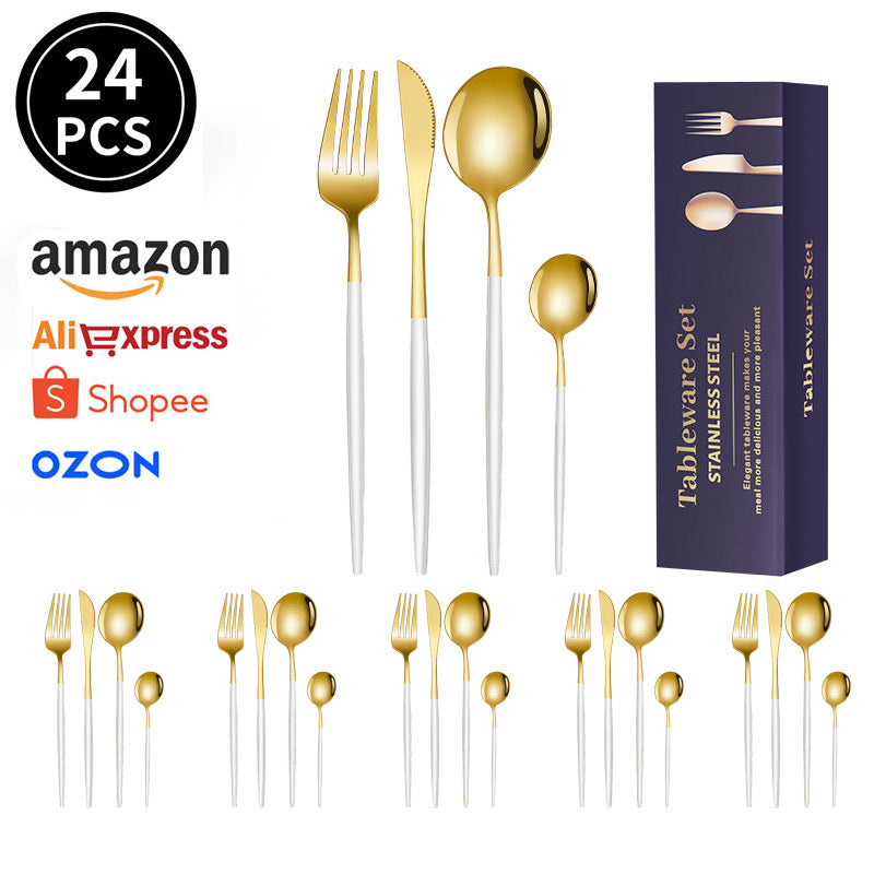 spoon Jieyang Manufacturer Wholesale Cross-Border Stainless Steel Tableware Set24Set Household Cutlery and Utensils
