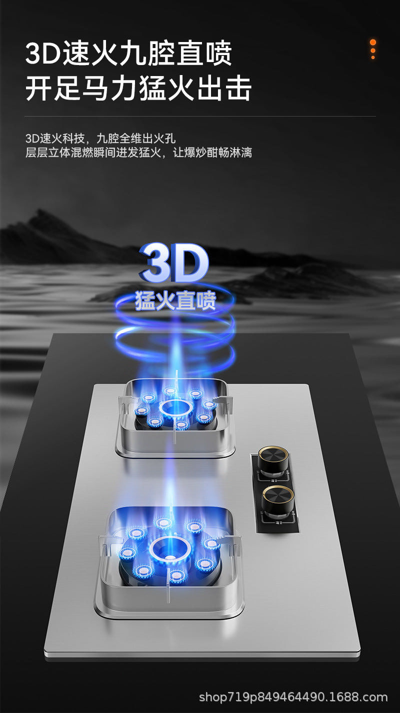 German Brand Gas Stove Double Burner Household Natural Gas Liquefied Gas High Flame Stove Nine-Cavity Direct Injection Stainless Steel New Model