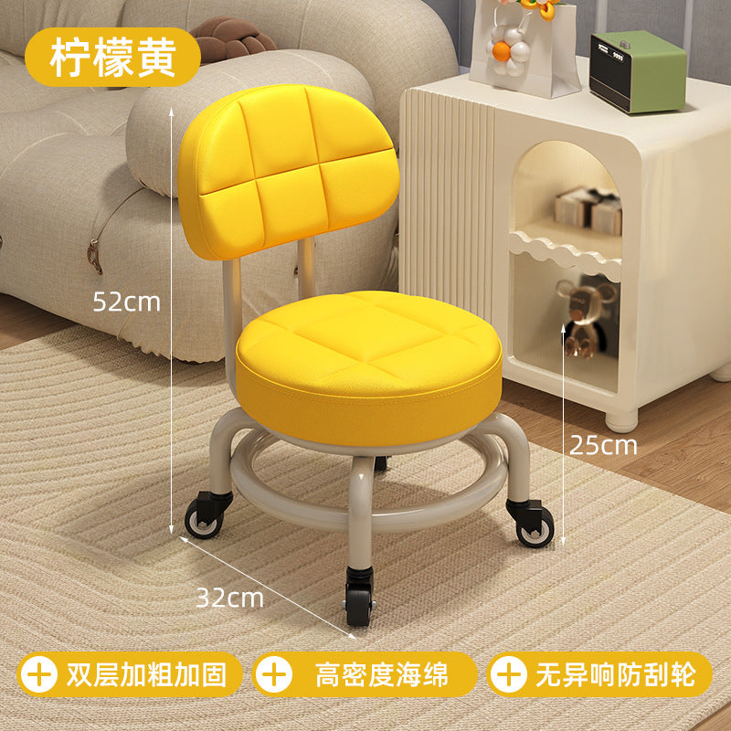 Universal Wheel Small Stool with Wheels, Low Stool for Home, Shoe Changing Stool, Living Room Children's Round Stool with Wheels, Silent Wheels