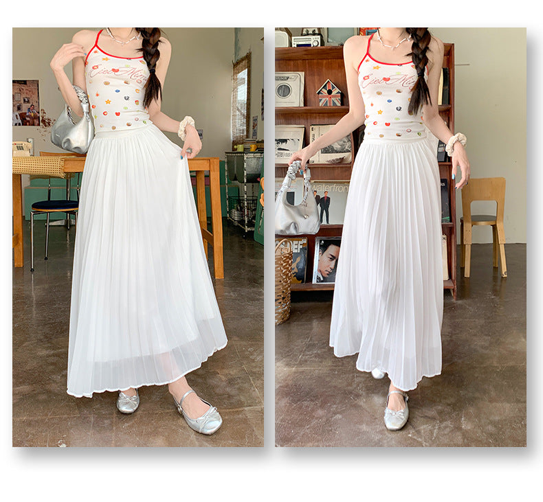 Thirteen Lines·Yunheyu Gentle Light Purple Pleated Long Skirt for Women Versatile Casual Vacation Style Draped Half Skirt