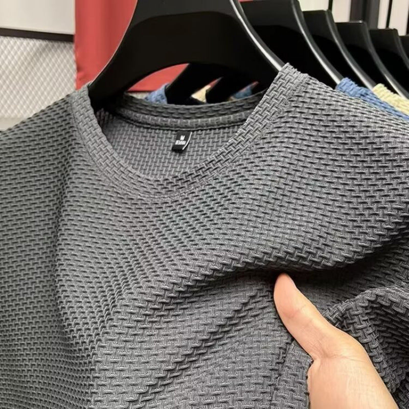 Summer New Stretch Bamboo Mesh Ice Silk t Men's Short Sleeve Round Neck Half Sleeve Base Shirt Summer Men T T shirt
