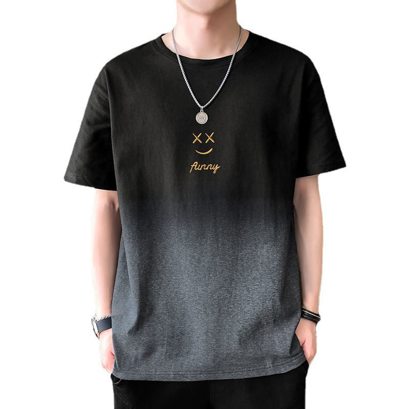 Leisure t Trendy Slim Fit T-Shirt Round Neck Gradient Print Short Sleeve Top T Men's Trendy Versatile Shirt ins Wind