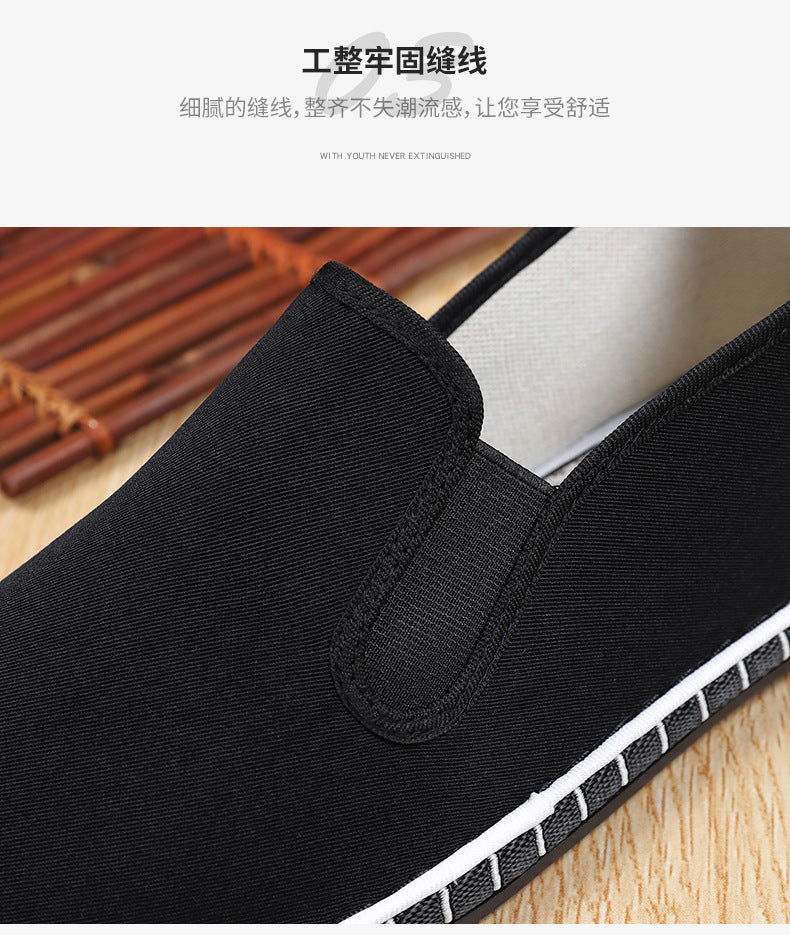 Old Beijing Cloth Shoes for Men, Spring New Breathable Comfortable Handmade Traditional Thousand-Layer Men's Cloth Shoes, Slip-On Lightweight Wear-Resistant
