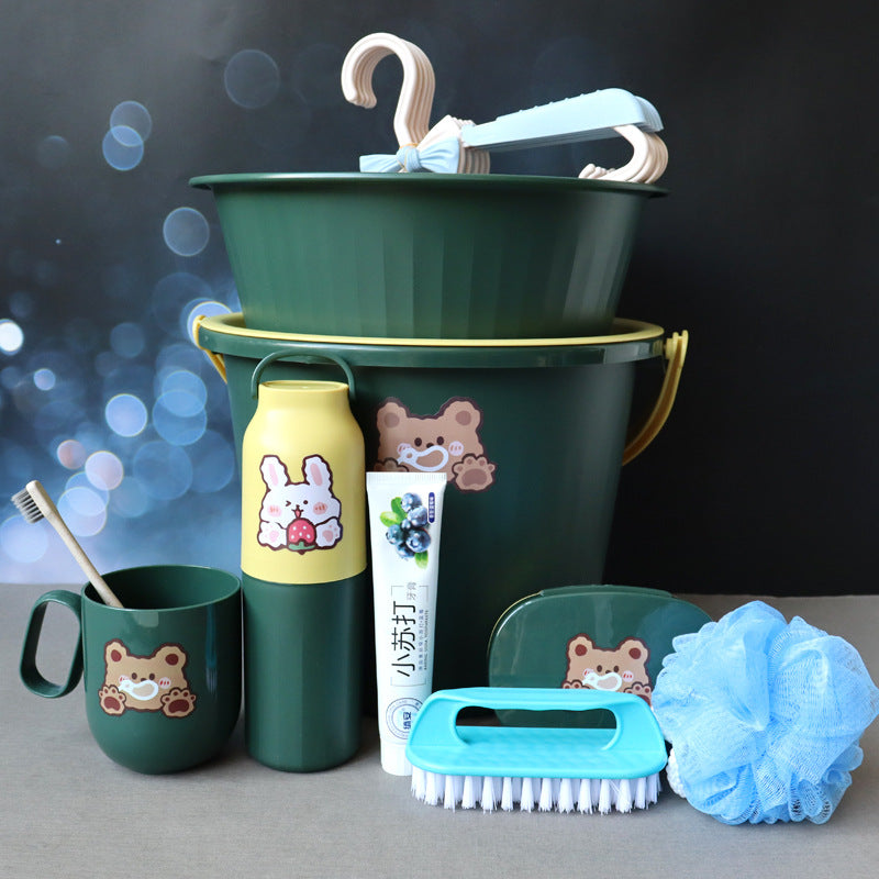 Back-to-School Season Toiletries Set Washbasin Bucket Tooth Cup Soap Dish Shoe Brush for Male and Female Students Dormitory11Set