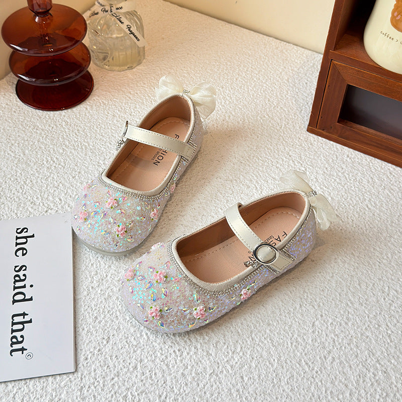 Princess shoes for girls2025Spring New Children's Crystal Shoes for Girls, Soft Sole Leather Shoes to Match Dresses, Spring Edition