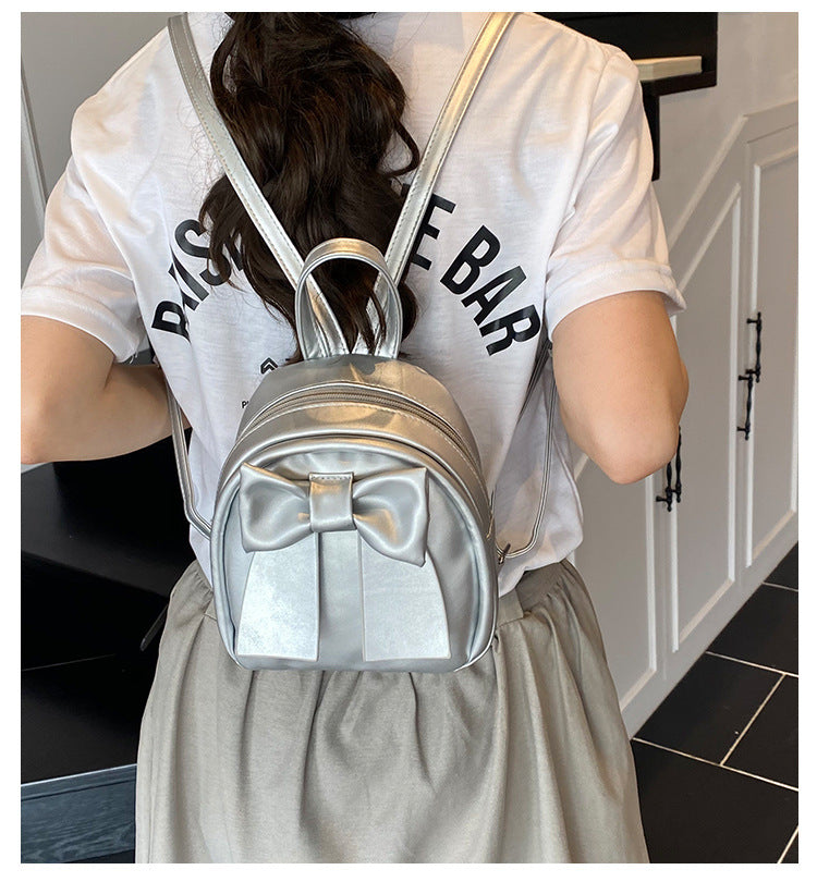 2025Summer New Niche Bow Backpack for Women, Stylish and Simple Handheld, Single Shoulder, Crossbody, and Double Shoulder Backpack