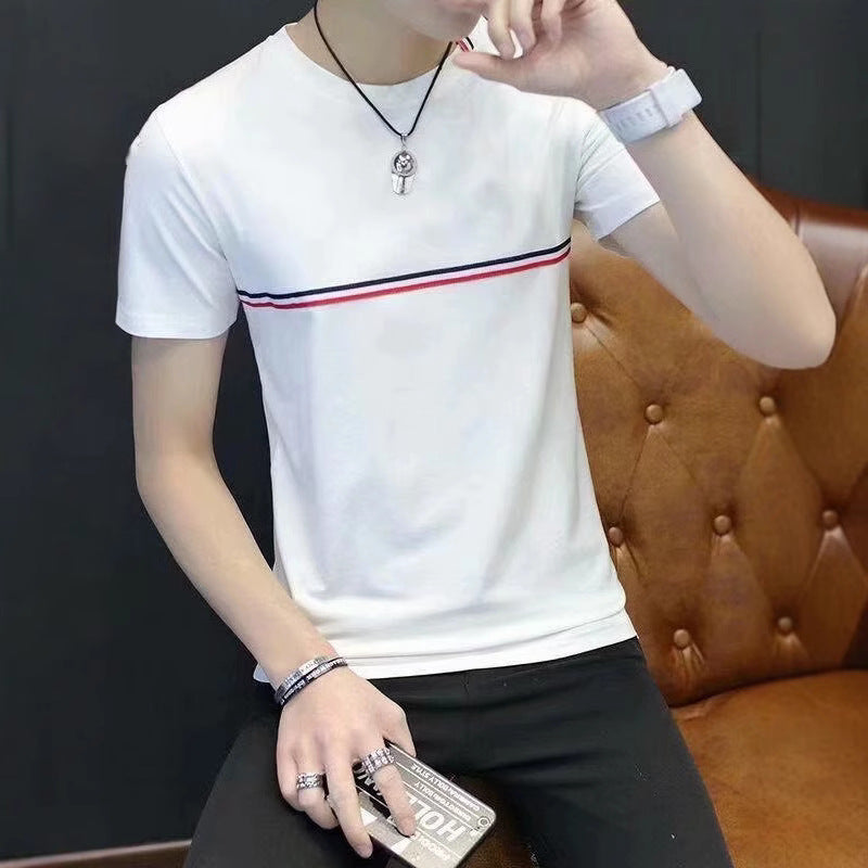 2025Cross-border Trade Summer New Style for Teenagers N Men's Short Sleeve Color Block Crew Neck Trendy Half Sleeve t Shirt Top