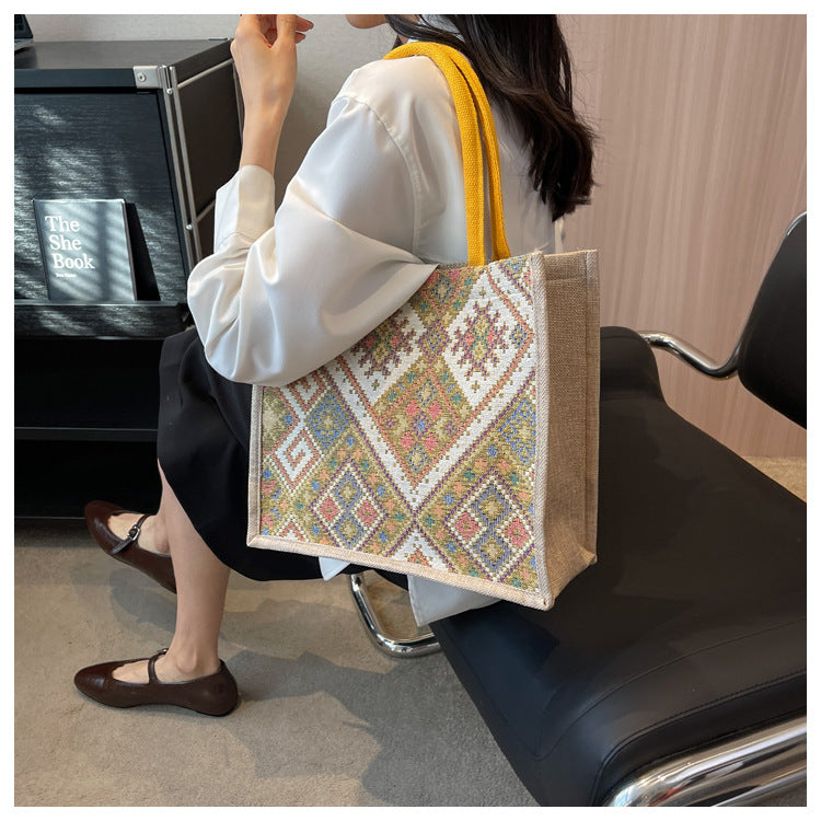Large Capacity Commuter Bag Women2023New Fashion Single Shoulder Tote Bag Ethnic Style Student Handbag Class Bag Trendy