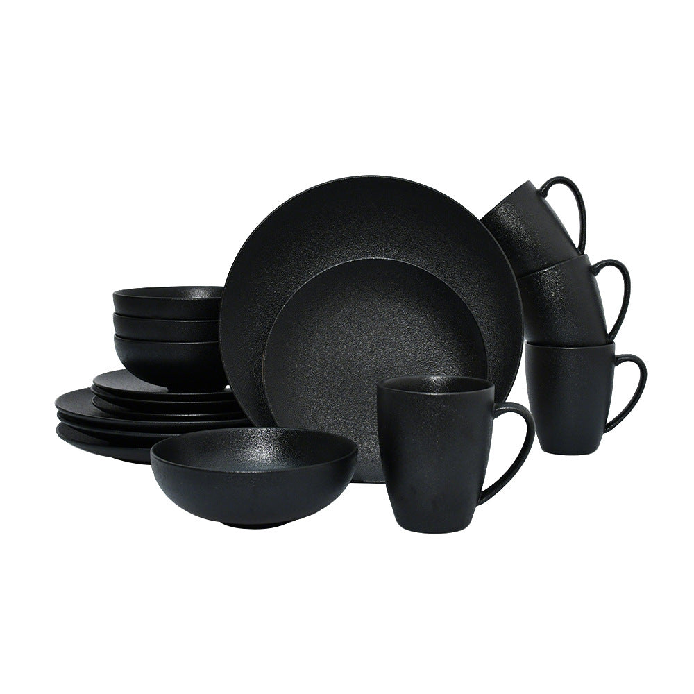 ceramic black plates bowl dinnerware Set of 4 set of 16Set