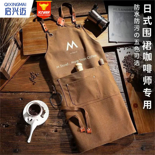 Factory Waterproof Canvas Apron Custom Printed Catering Kitchen Workwear Dirt-resistant Cross-border Advertising Foreign Trade Wholesale