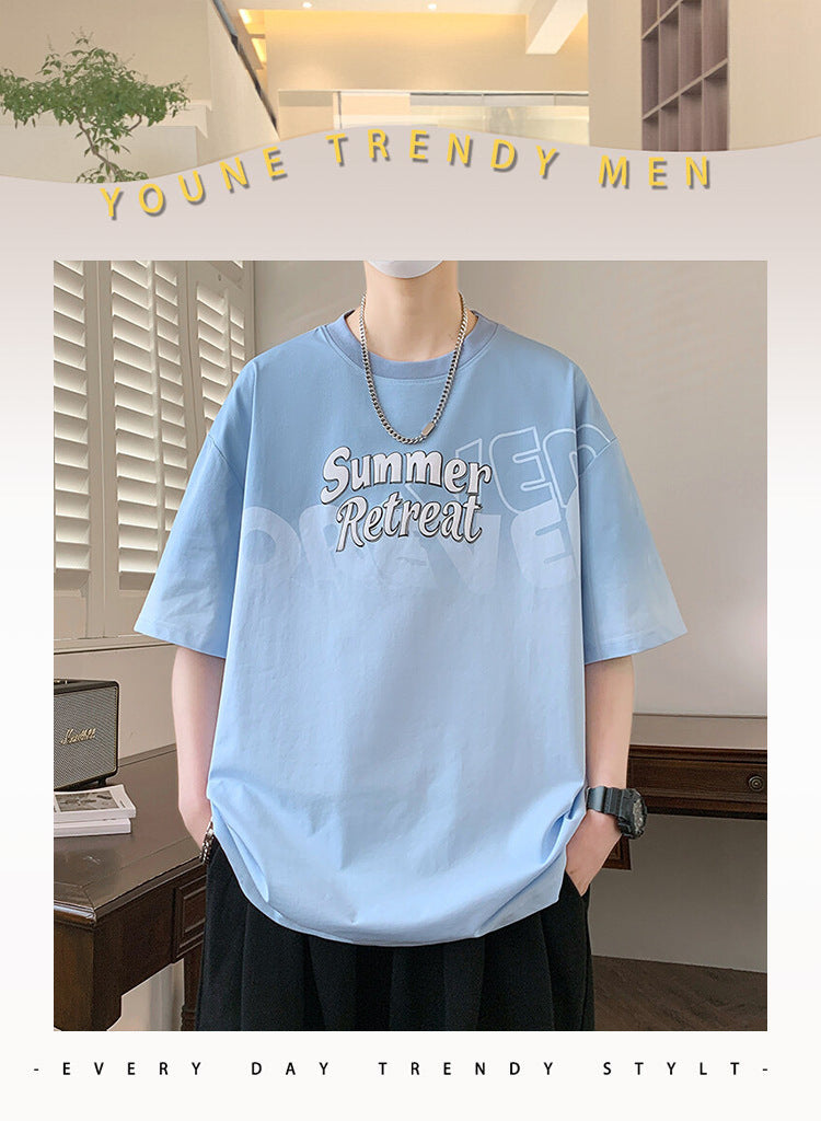 2025Summer new gradient color short sleeves t Men's Cool Loose Half Sleeve Shirt T Trendy Brand Crew Neck Casual T-Shirt