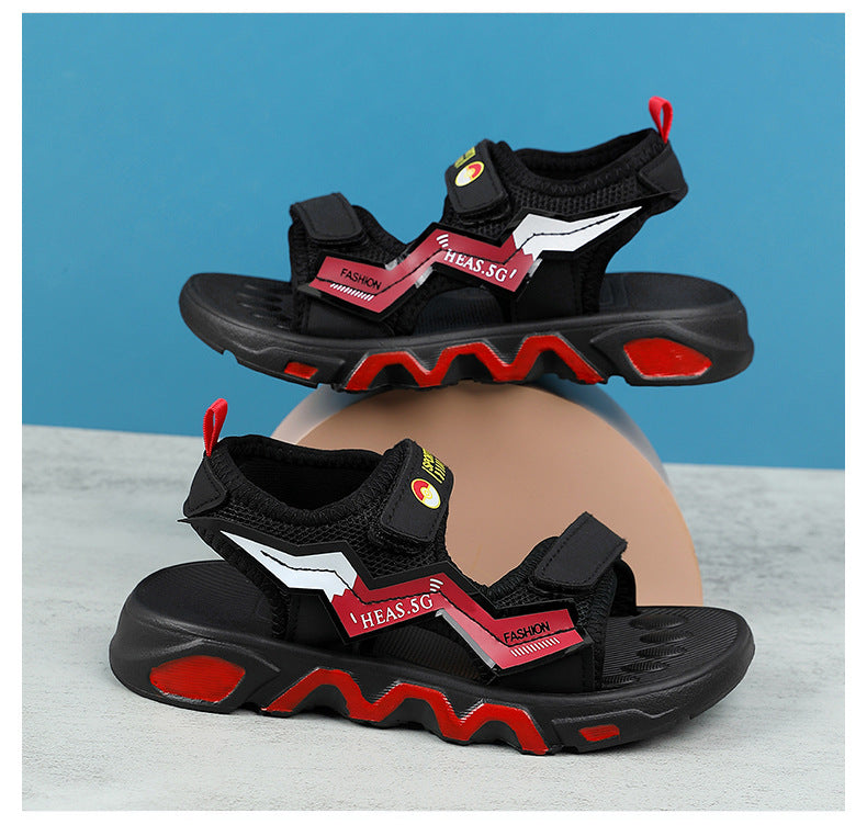 Boys' Fashion Sandals Summer New Children's Velcro Big Kids Student Sports Soft Sole Beach Shoes Non-Slip