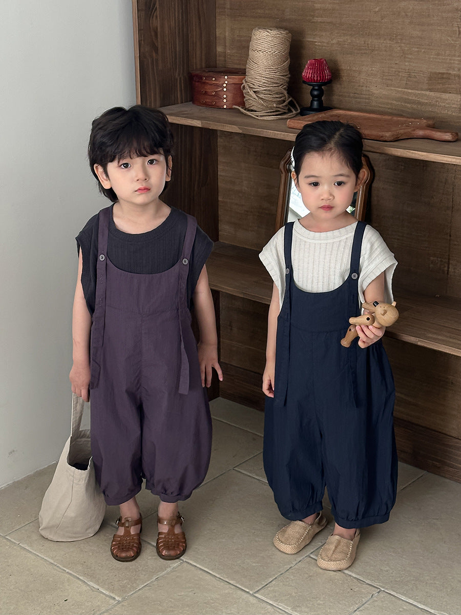Jiaye Children's Products2025Children's Summer Thin Solid Color Cotton Overalls Boys and Girls Loose Stylish Lantern Pants