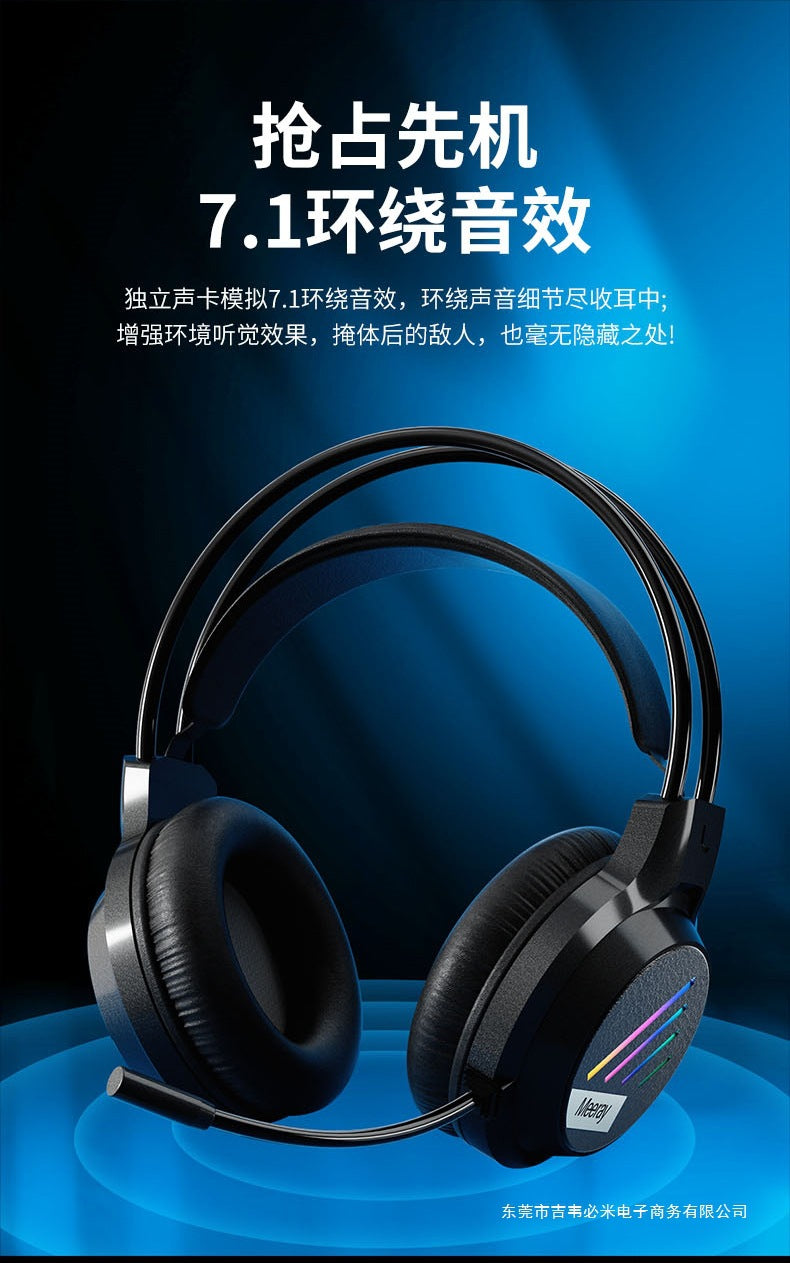 Wrangler Over-Ear Computer Headphones with Microphone Wired Desktop Gaming E-Sports Dedicated7.1Headset USB Large