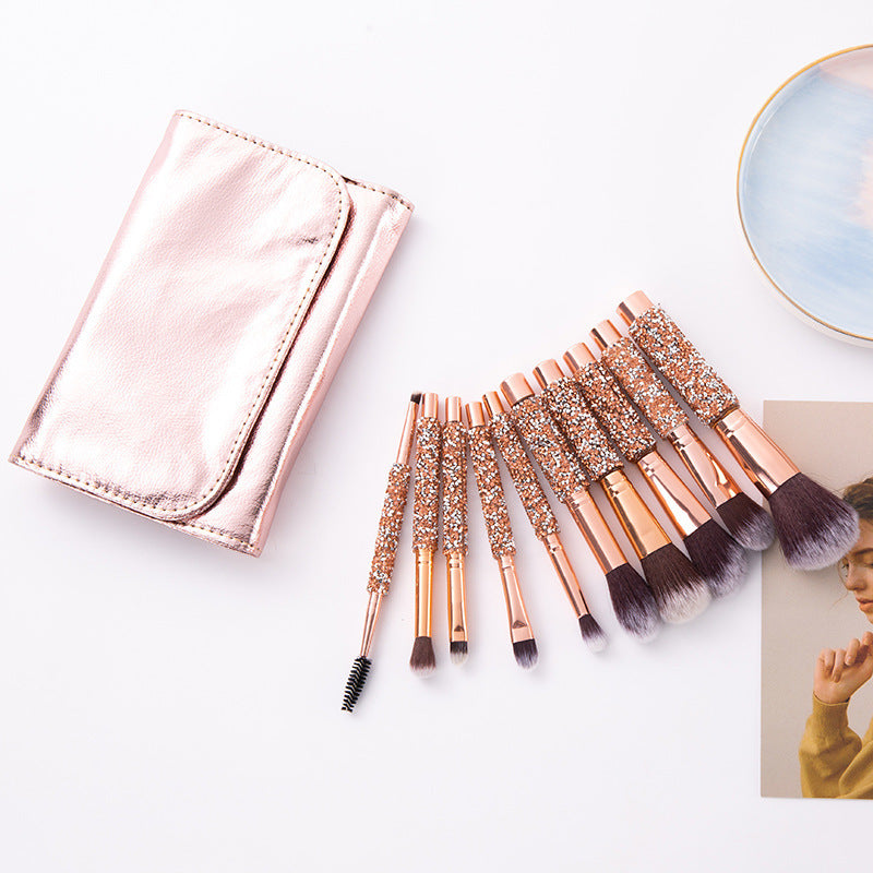 Foreign Trade Cangzhou10Makeup Brush Set with Rhinestones, Makeup Brushes, Beauty Tools, Soft Bristle Set, Wrapped Rhinestone Eyeshadow Brush