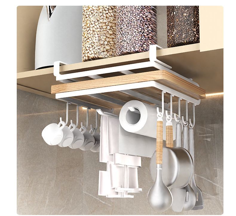 Wall-Mounted Cutting Board Rack Under Cabinet Hanging Pot Lid Rack Kitchen Multi-Functional Storage Rack No-Drill Cutting Board Organizer