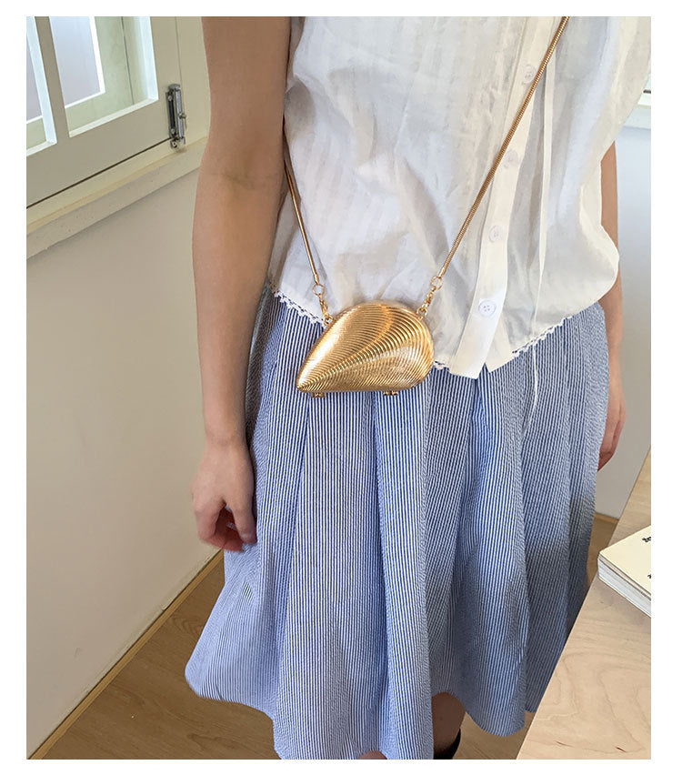 Mini2025Summer New Bag Niche Metal Shell Single Shoulder Chain Crossbody Bag Evening Fashion Small Bag for Women