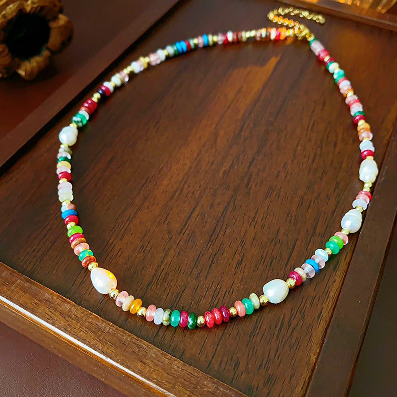 Baroque Freshwater Pearl Necklace Simple Elegant Colorful Beaded Collarbone Chain Niche Light Luxury High-End Sense Necklace for Women