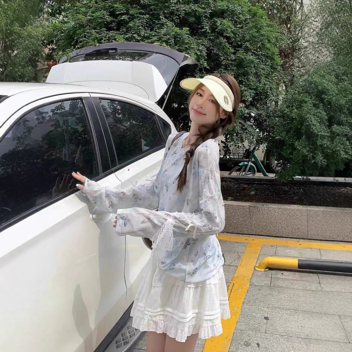 Dopamine Star Sun Protection Long Sleeve Knit Top Autumn2024New Loose Bowknot Design Niche Top
