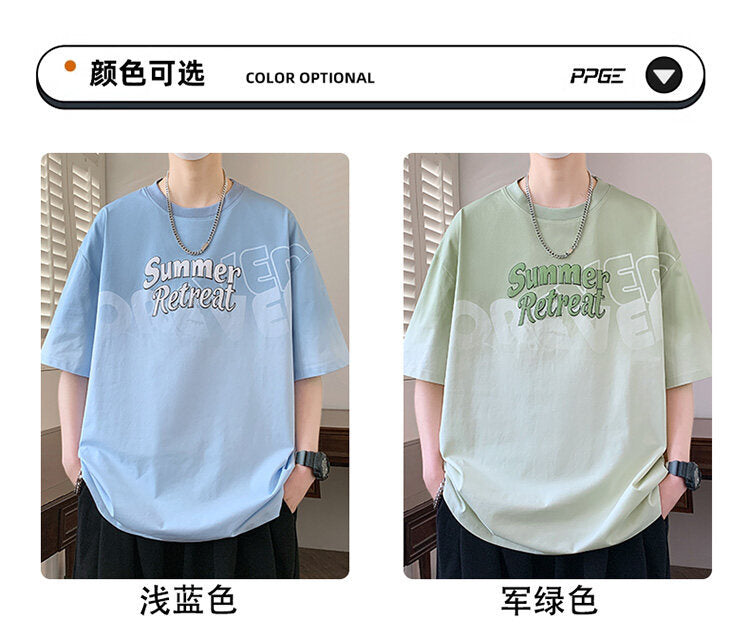 2025Summer new gradient color short sleeves t Men's Cool Loose Half Sleeve Shirt T Trendy Brand Crew Neck Casual T-Shirt
