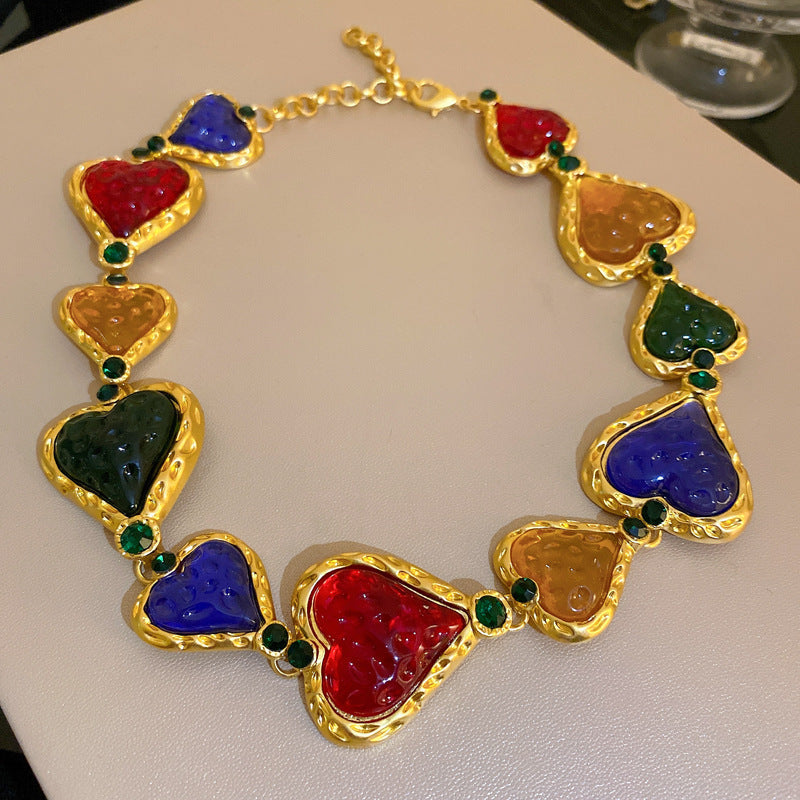 Medieval vintage Light Luxury Necklace Palace Style Heavy Craft Inlaid Diamond Water Drop Collarbone Chain High-end Vintage Necklace for Women
