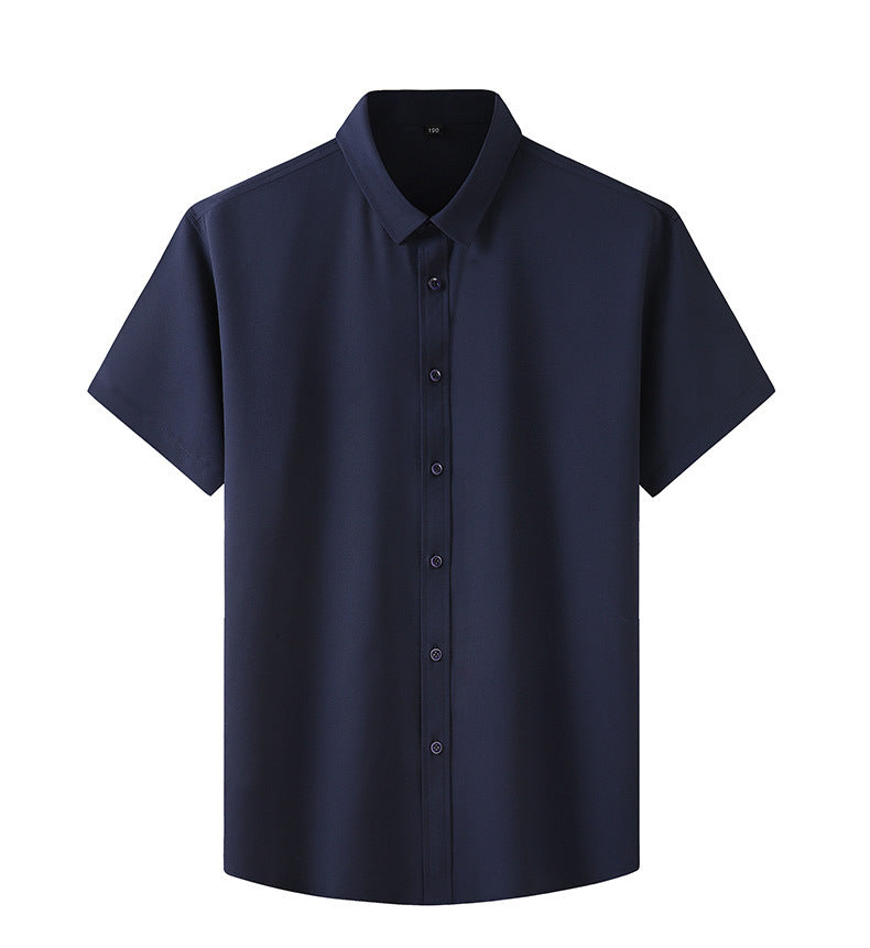 Plus Size Men's Clothing Fat Guy Summer Thin Short Sleeve Shirt Fat Brother Business Casual Loose Slightly Elastic Solid Color Professional Shirt
