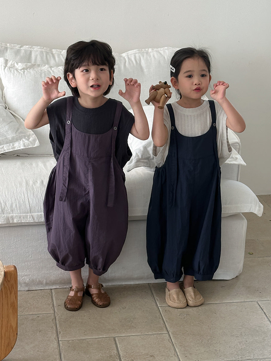 Jiaye Children's Products2025Children's Summer Thin Solid Color Cotton Overalls Boys and Girls Loose Stylish Lantern Pants