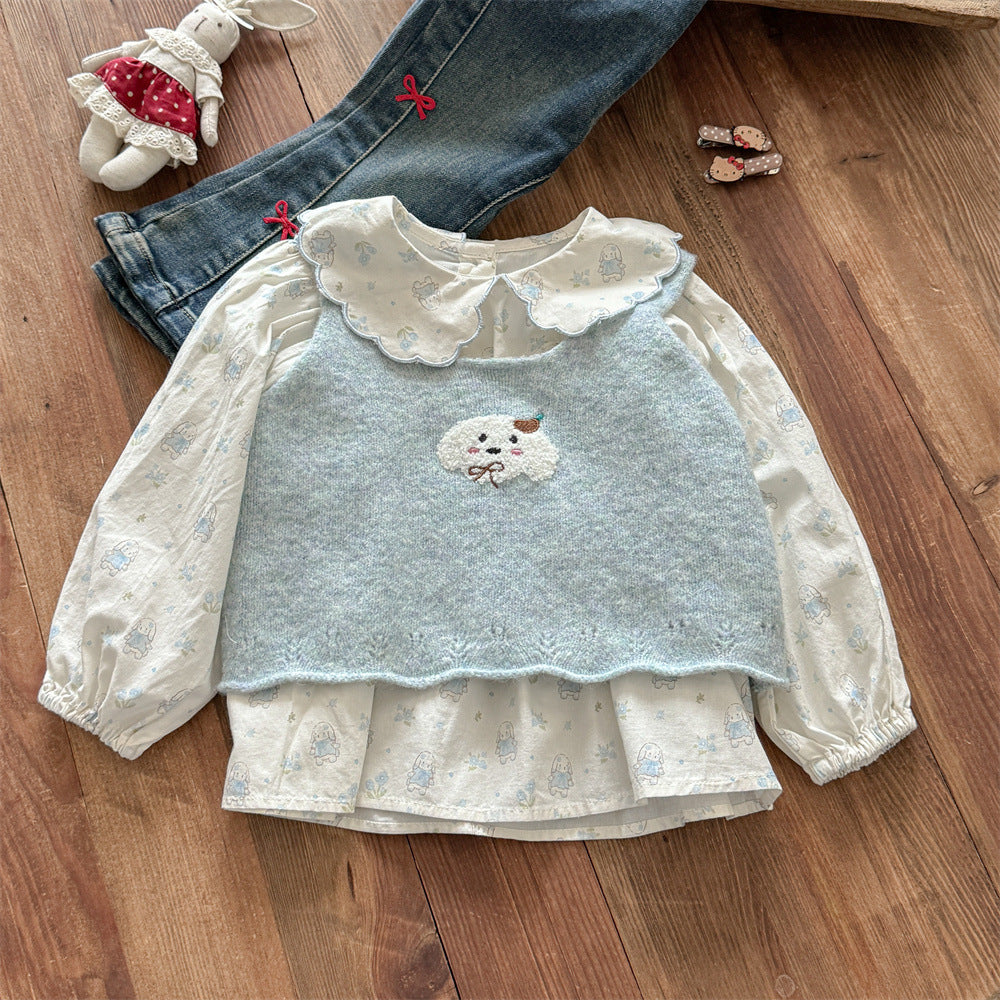 Sweet Little Girl Autumn Outfit New Style Baby Girl Autumn Korean Style Top Two-Piece Set Children's Autumn Clothing