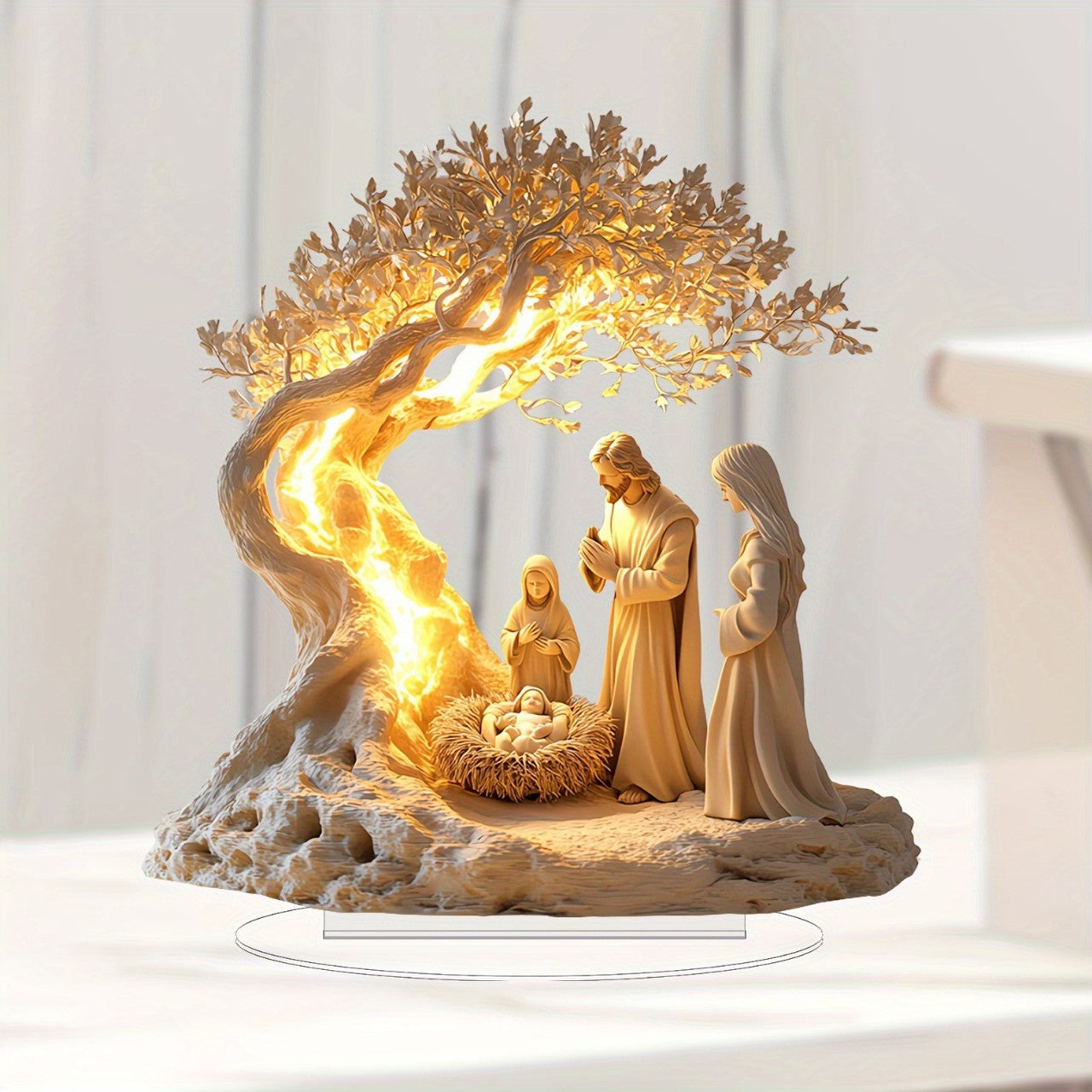 Cross-Border Desktop Decoration Family Statue Jesus Tree of Life Newborn Acrylic Desktop Decoration Ornament Hanging Decoration
