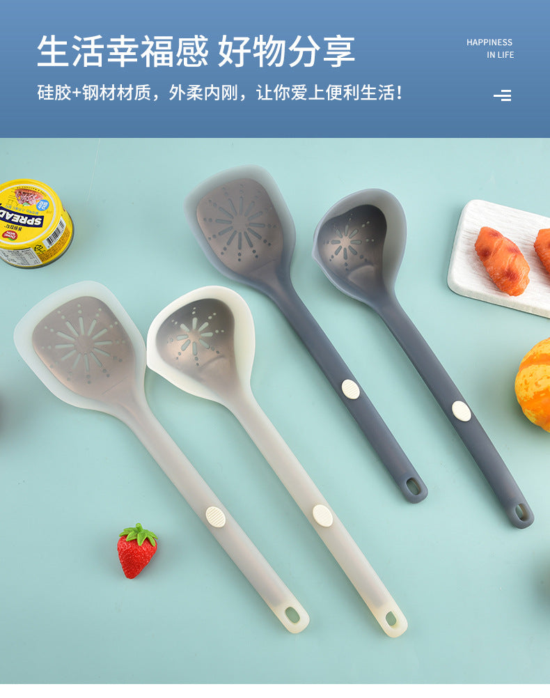 New Style Steel-Clad Silicone Spatula Semi-Transparent Silicone Chinese Spatula Household Kitchen Food-Grade Non-Stick Cooking Spatula