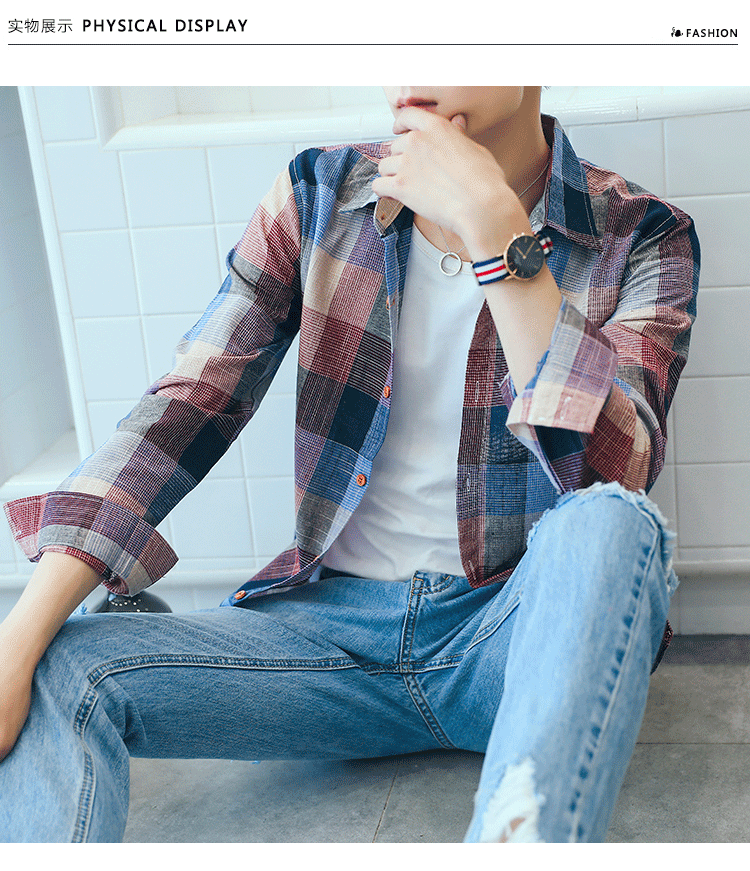 2025Plaid Long Sleeve Shirt Men Korean Version Slim Fit Youth Trendy Handsome Shirt Couple Casual Thin Shirt