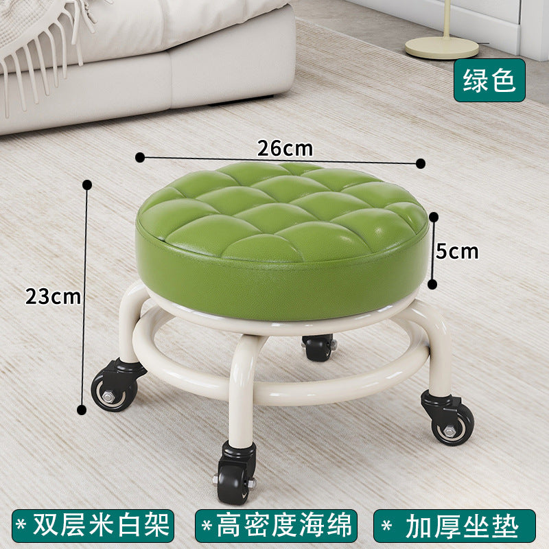 Universal Wheel Small Stool with Wheels, Low Stool for Home, Shoe Changing Stool, Living Room Children's Round Stool with Wheels, Silent Wheels