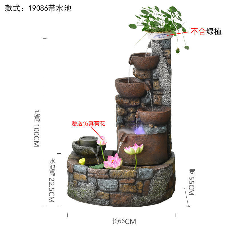 Pastoral External Circulation Water Pool Fountain Fish Tank Ornament for Home Living Room Courtyard Entrance Opening Decoration Zhao Zhi Zheng